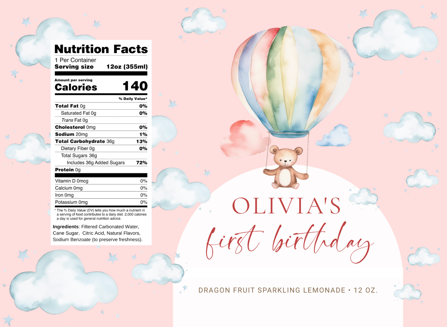 Hot Air Balloon Teddy Bear Birthday Beverage