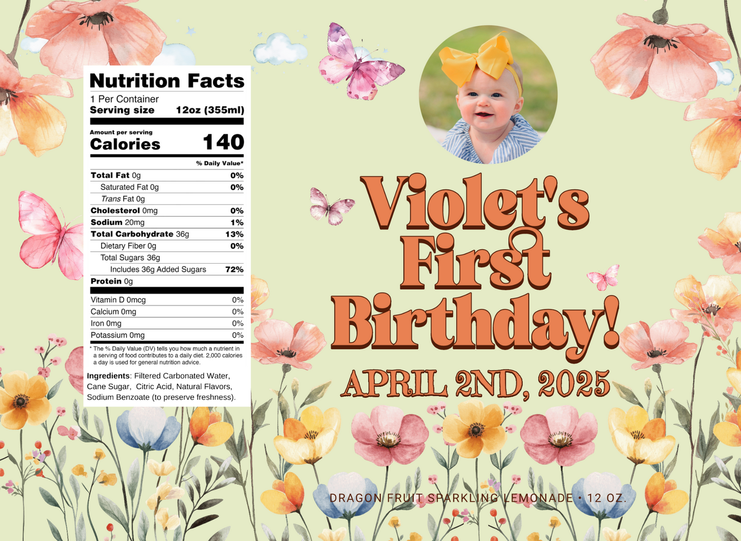 Buttefly Garden First Birthday Beverage