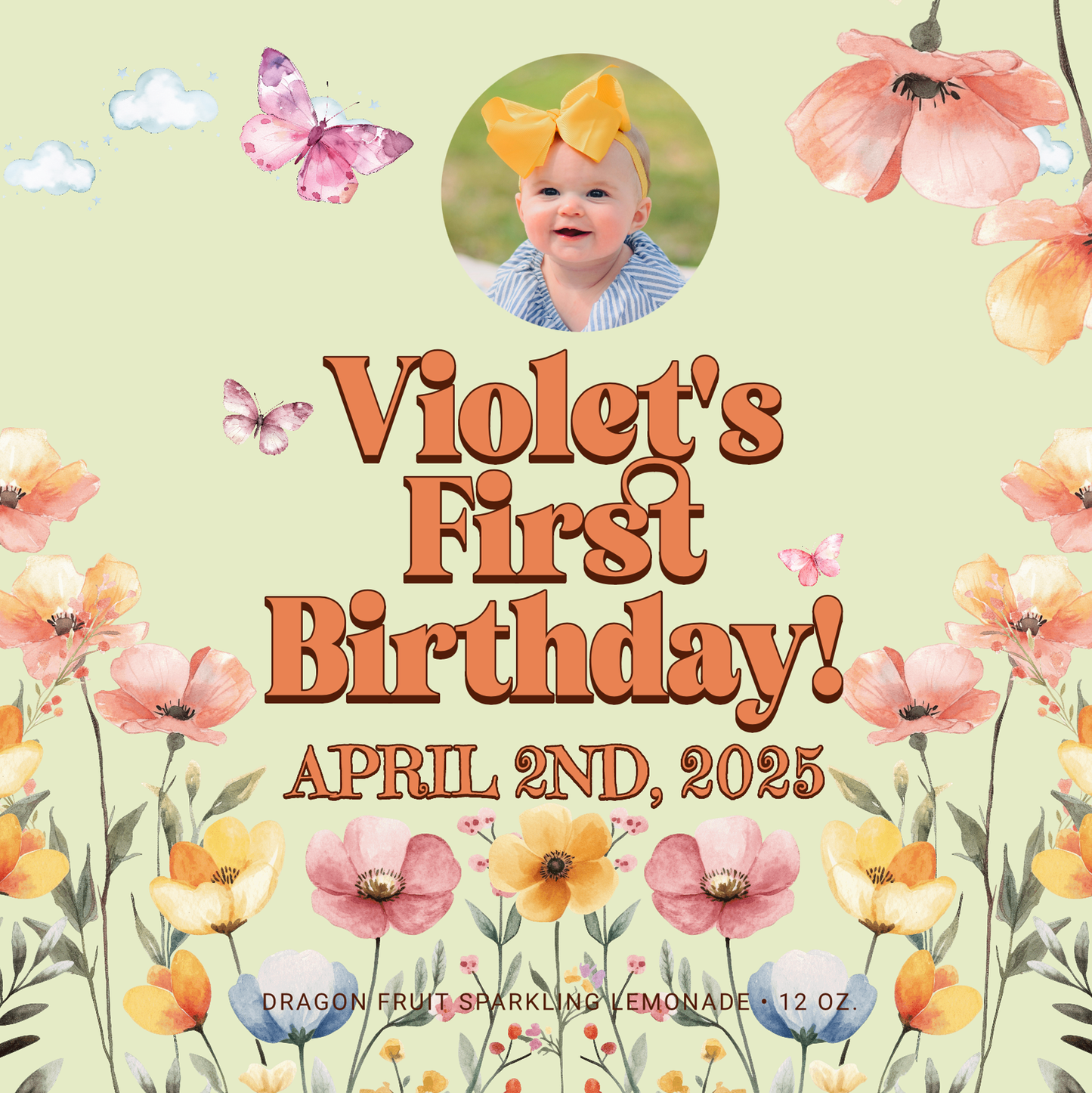 Buttefly Garden First Birthday Beverage