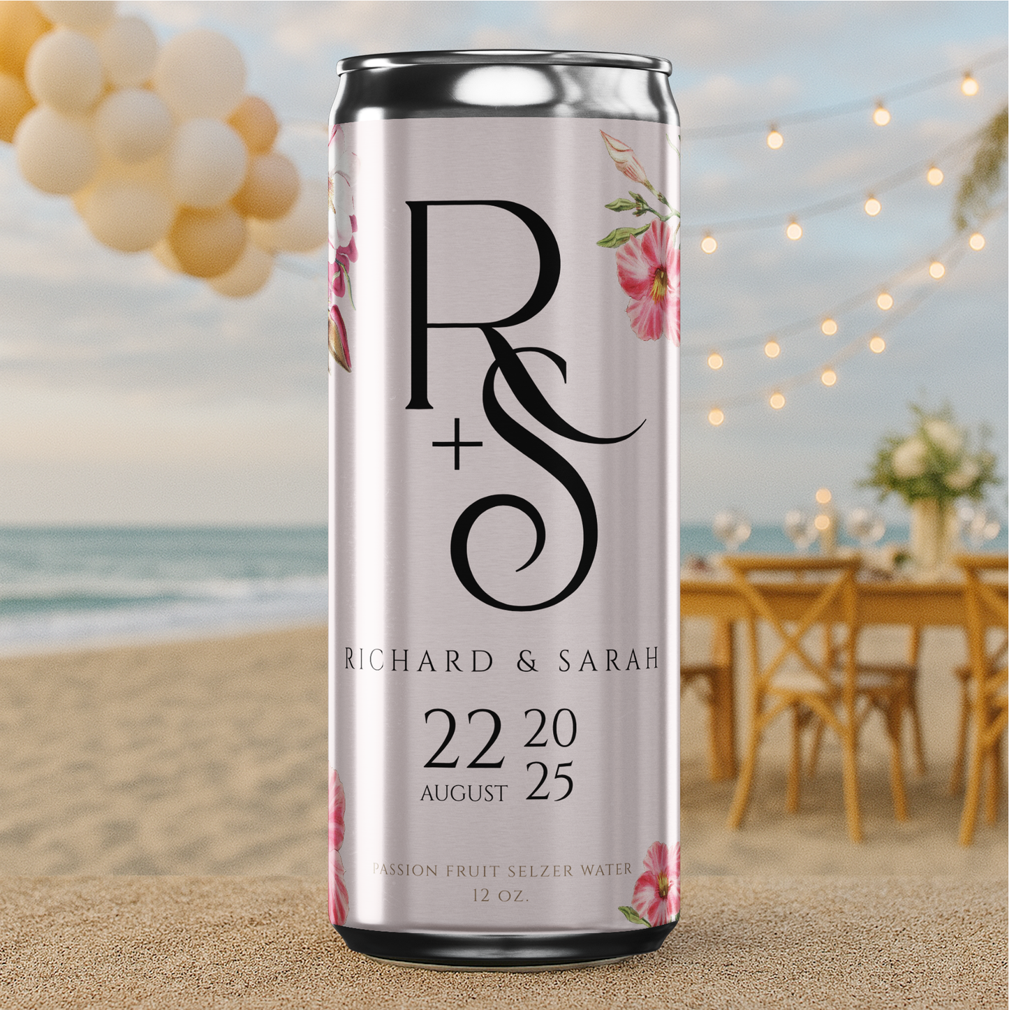Pink Floral Monogram Wedding Beverage