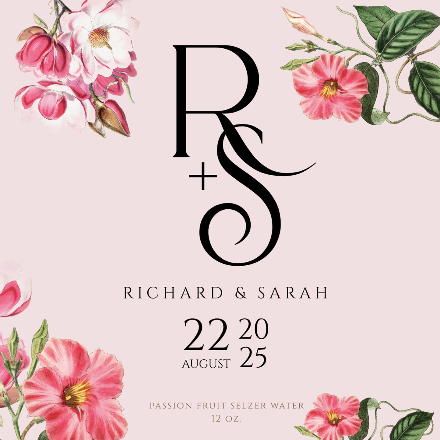 Pink Floral Monogram Wedding Beverage