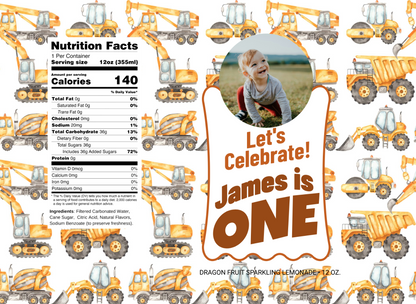 Construction Trucks First Birthday Beverage