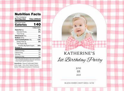 Pink and White Minimalist 1st Birthday Beverage