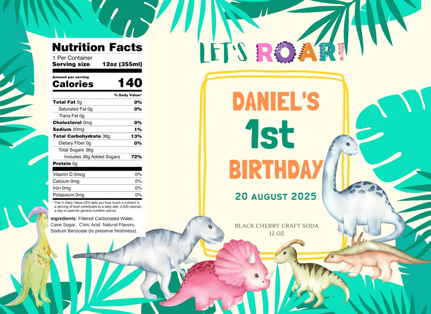 Dino Let's Roar Dinosaurs Birthay Party Beverage