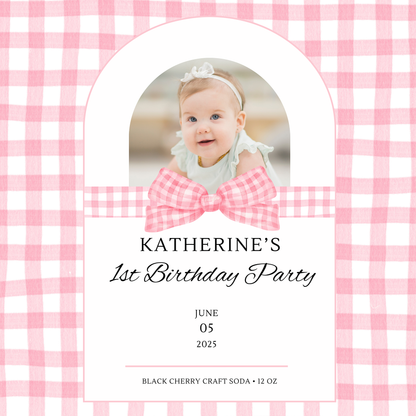 Pink and White Minimalist 1st Birthday Beverage