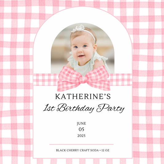 Pink and White Minimalist 1st Birthday Beverage