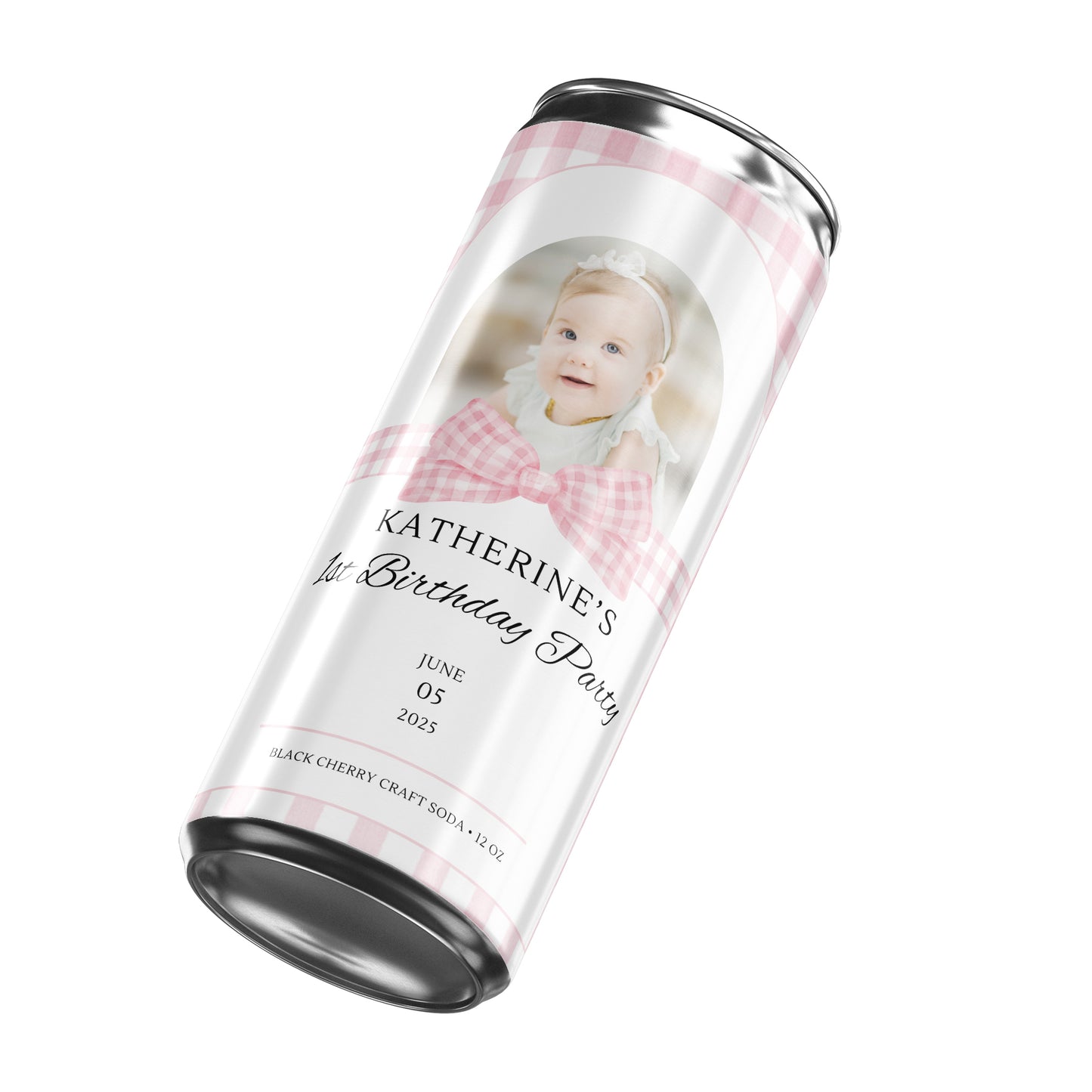 Pink and White Minimalist 1st Birthday Beverage