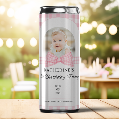 Pink and White Minimalist 1st Birthday Beverage