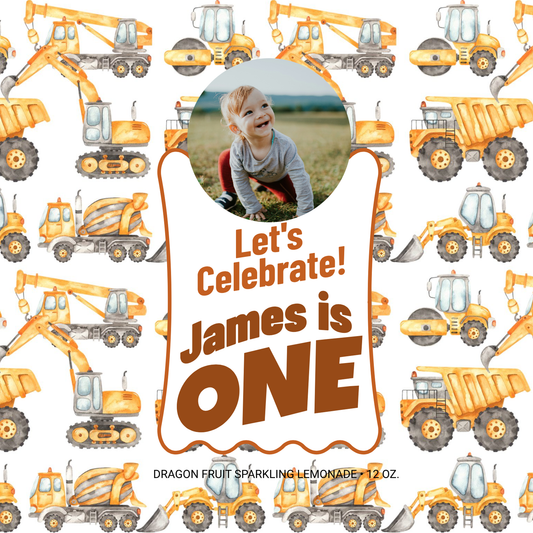 Construction Trucks First Birthday Beverage
